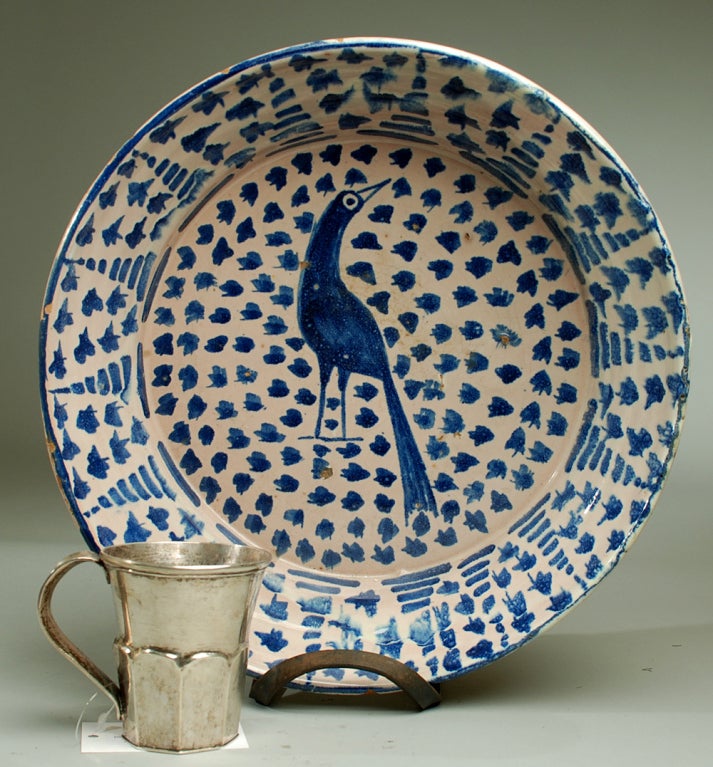 Ceramic Large 19th Century Spanish Granadino Fuente Charger - Peacock