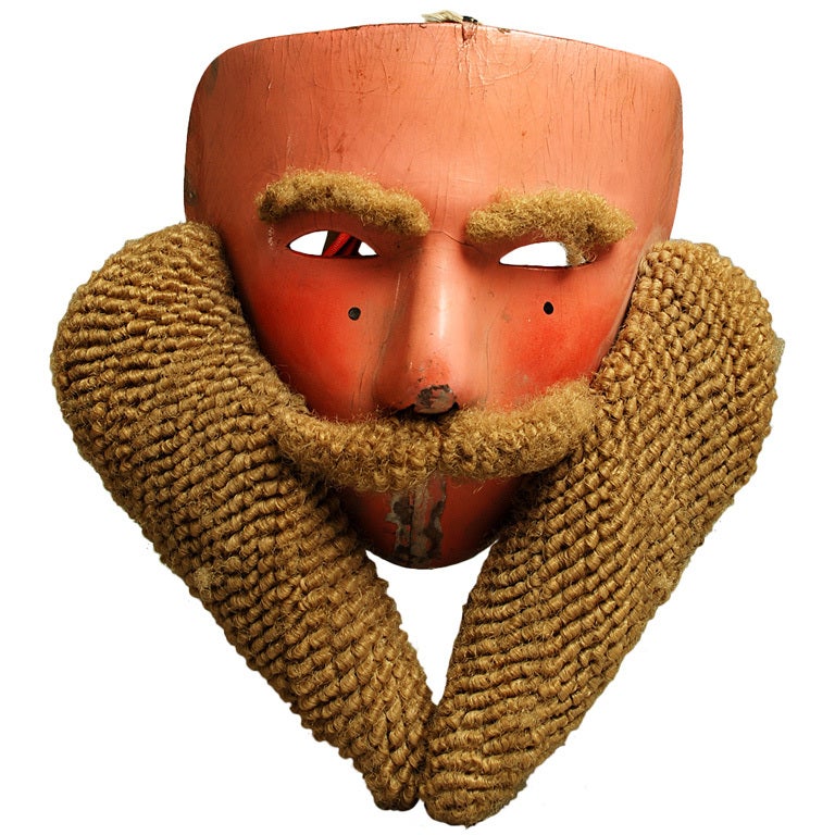 Rare Antique Mexican Molded Leather Highlander Mask - Puebla