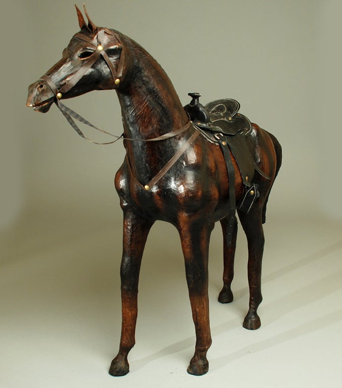 Folk Art Rare Antique Mexican Molded Leather Horse