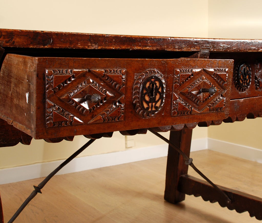 18th Century and Earlier 17th Century Spanish Baroque Period Walnut Center Table For Sale