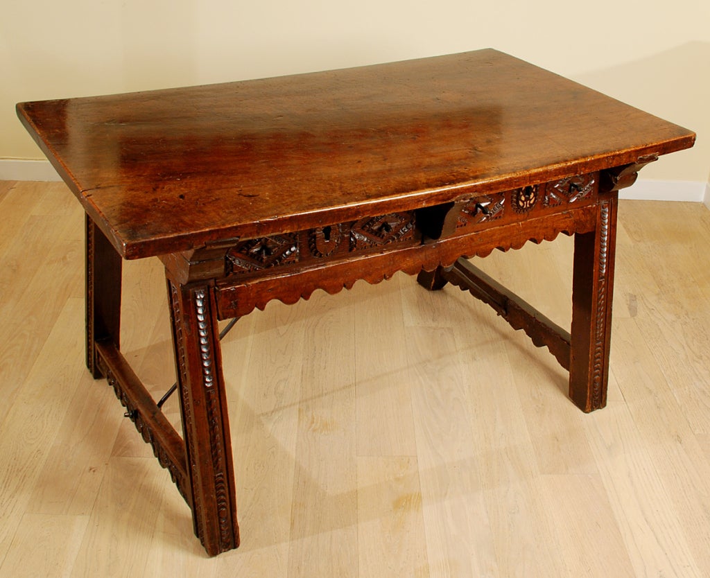 Iron 17th Century Spanish Baroque Period Walnut Center Table For Sale
