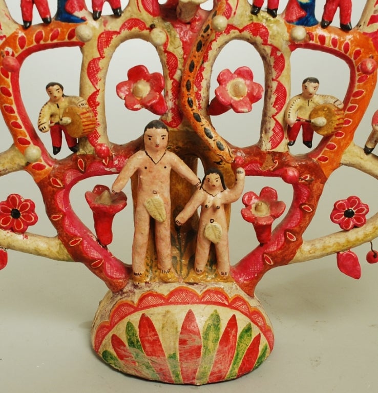 Large Vintage Mexican Ceramic Tree of Life Candelabra In Excellent Condition In San Francisco, CA