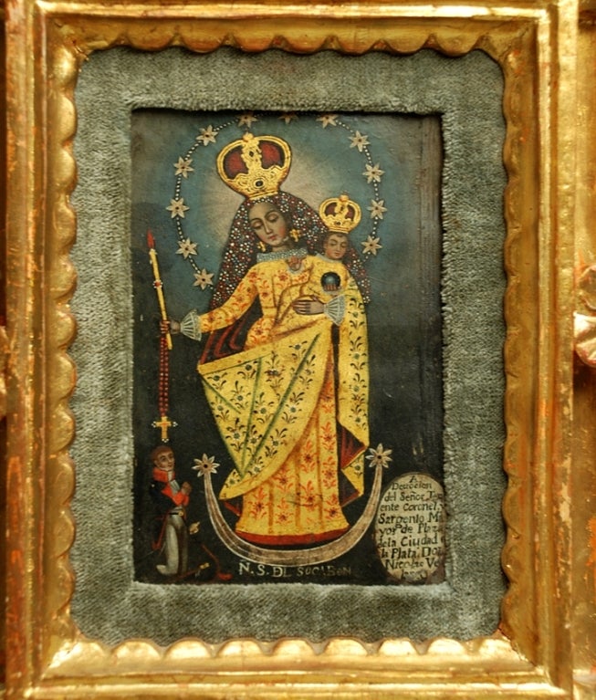 19th Century A Superb Spanish Colonial Retablo Painting - Our Lady of Socabon