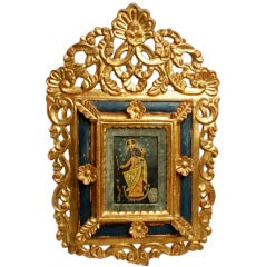A Superb Spanish Colonial Retablo Painting - Our Lady of Socabon