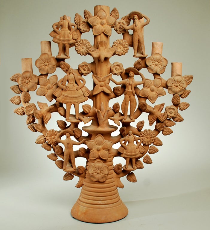 Ceramic Large Antique Mexican Tree of Life Candelabra - Soteno Family