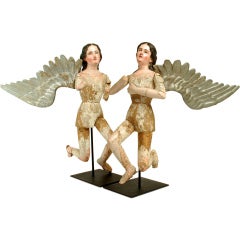 Spanish Colonial Carved and Polychrome Painted Angels
