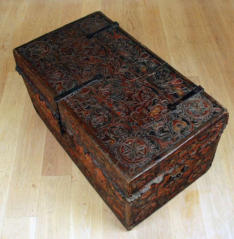 17t Century Spanish Colonial Embossed Leather Arcon