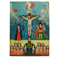 Very Rare 19th Century Mexican Retablo - Allegory Redemption