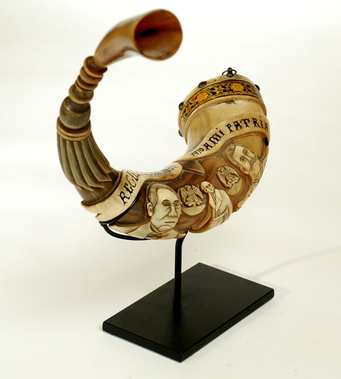 A Superb Antique Mexican Commemorative Powder Horn - 1910 For Sale 4