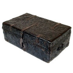 Rare 18th Century Spanish Colonial Embossed Leather Petaca Box