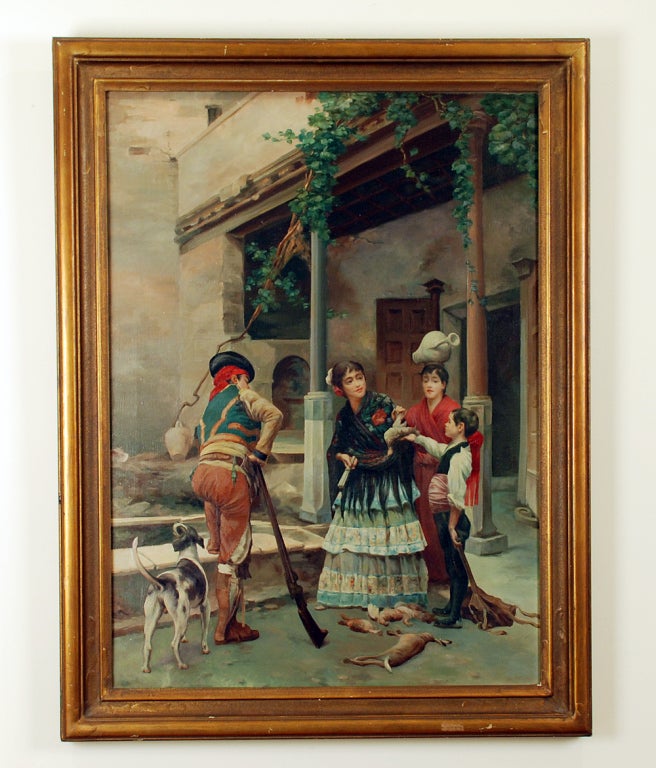 Rare 19th Century Spanish Oil on Canvas - After the Hunt In Excellent Condition In San Francisco, CA