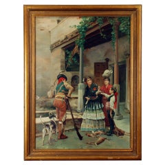 Rare 19th Century Spanish Oil on Canvas - After the Hunt