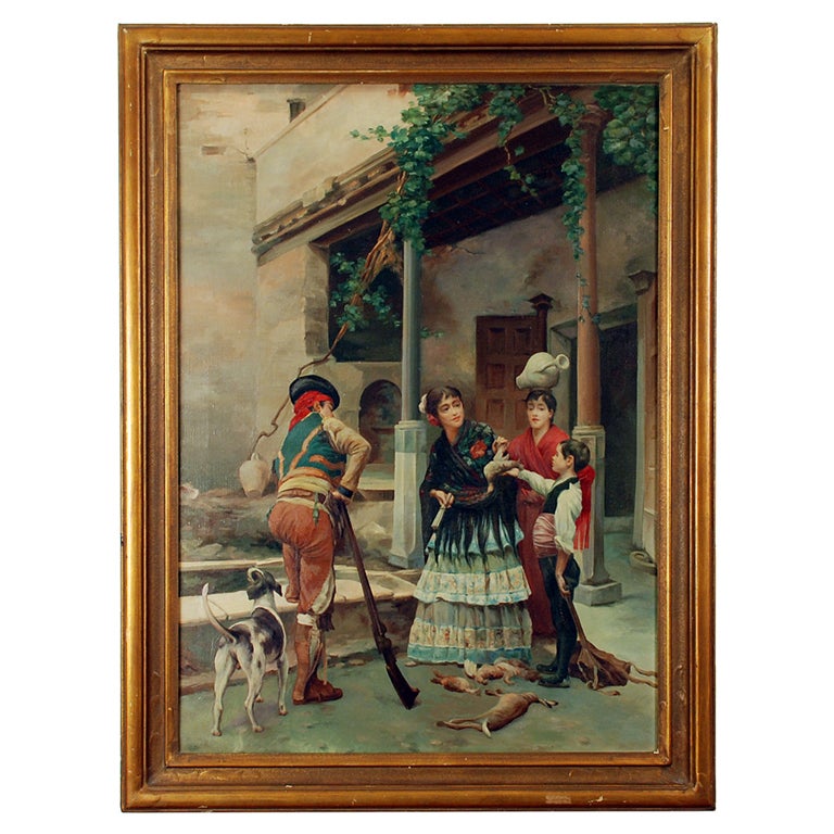 Rare 19th Century Spanish Oil on Canvas After the Hunt at 1stdibs
