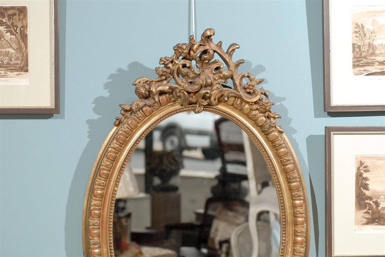 Pair of 19th Century Rococo Revival Oval Giltwood Mirrors 5