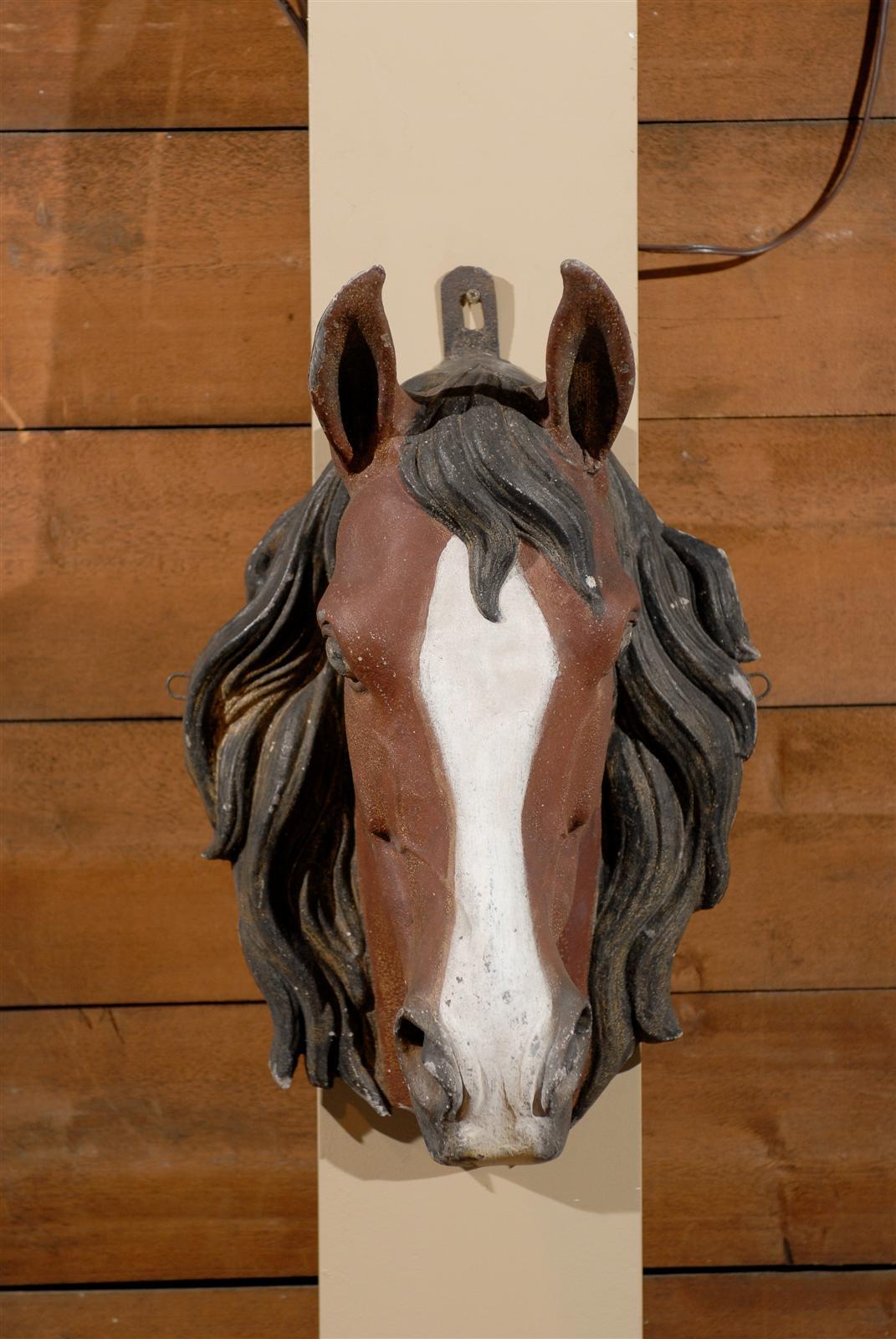 Painted Zinc Horse Head In Excellent Condition In Atlanta, GA