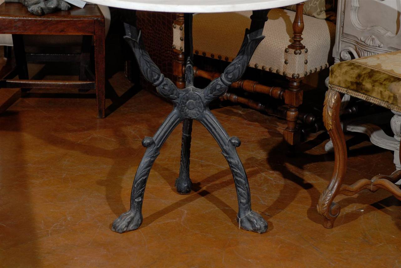 French 19th Century Wrought Iron Base Bistro Table with Round White Marble Top 5