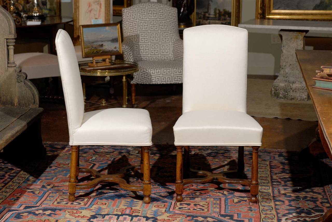 Set of Eight Louis Philippe Style Walnut Upholstered Dining Chairs In Excellent Condition In Atlanta, GA