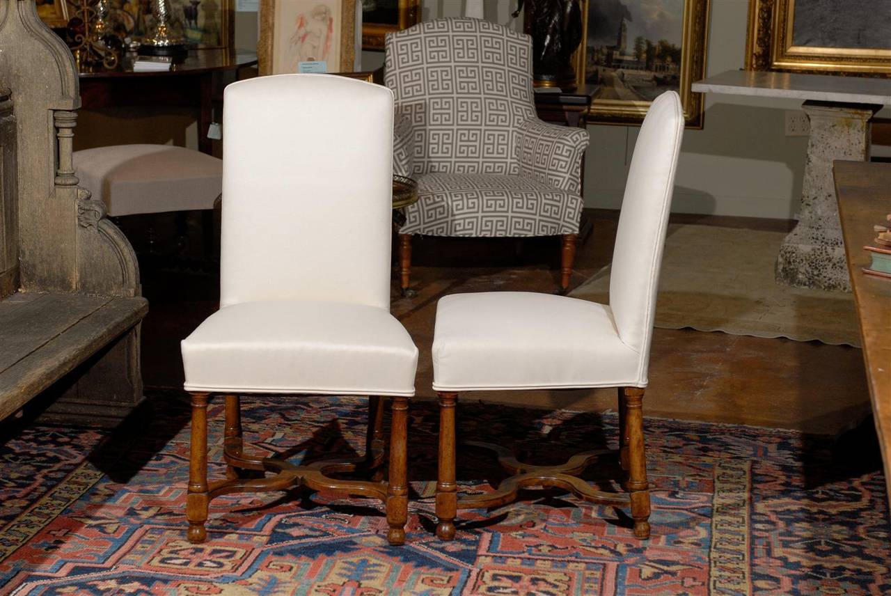 Set of Eight Louis Philippe Style Walnut Upholstered Dining Chairs 2