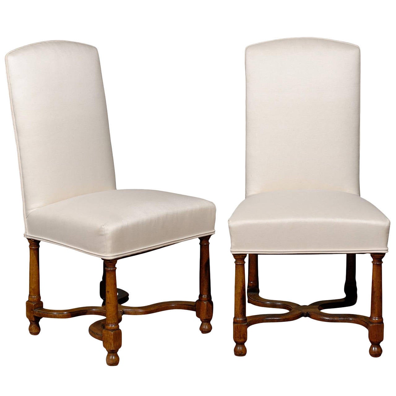 Set of Eight Louis Philippe Style Walnut Upholstered Dining Chairs at 1stdibs