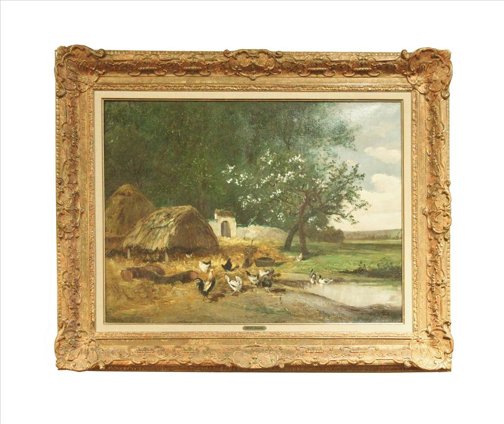 'Farm Scene with Chickens' by Alexandre Defaux For Sale