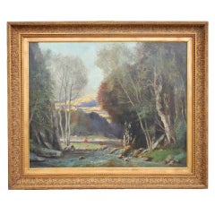 Antique "Fisherman in the Forest of Fontainbleau" by Charles Edmond Renault