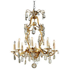 Eight-Light Crystal and Bronze Chandelier