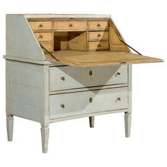 Painted Writing Desk with Slant Front and Multiple Drawers