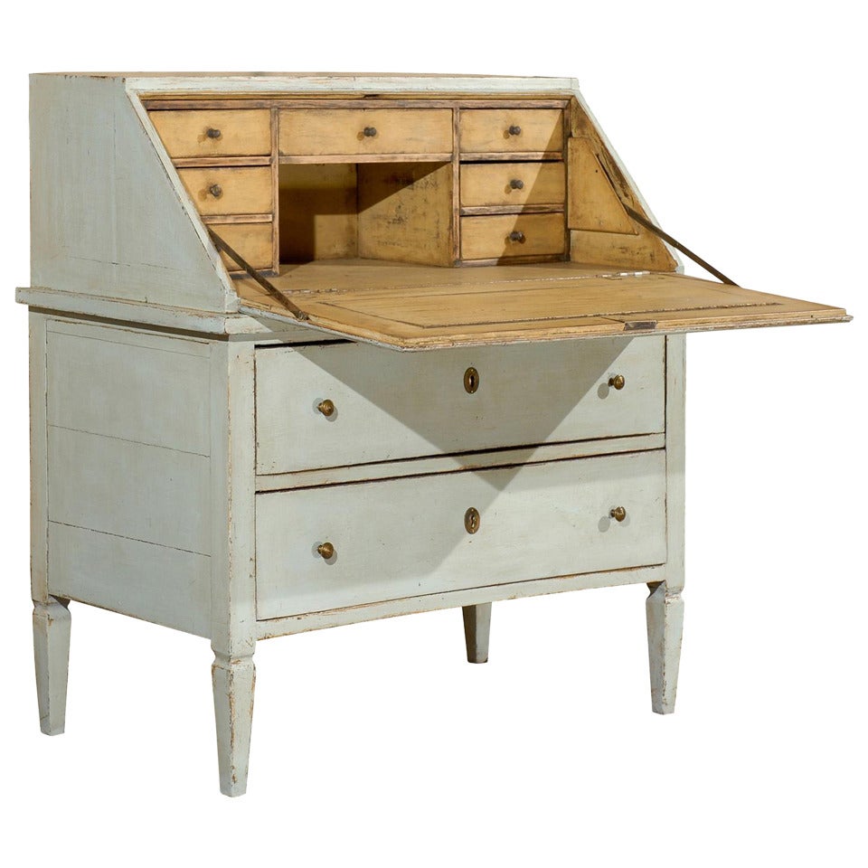 Painted Writing Desk with Slant Front and Multiple Drawers