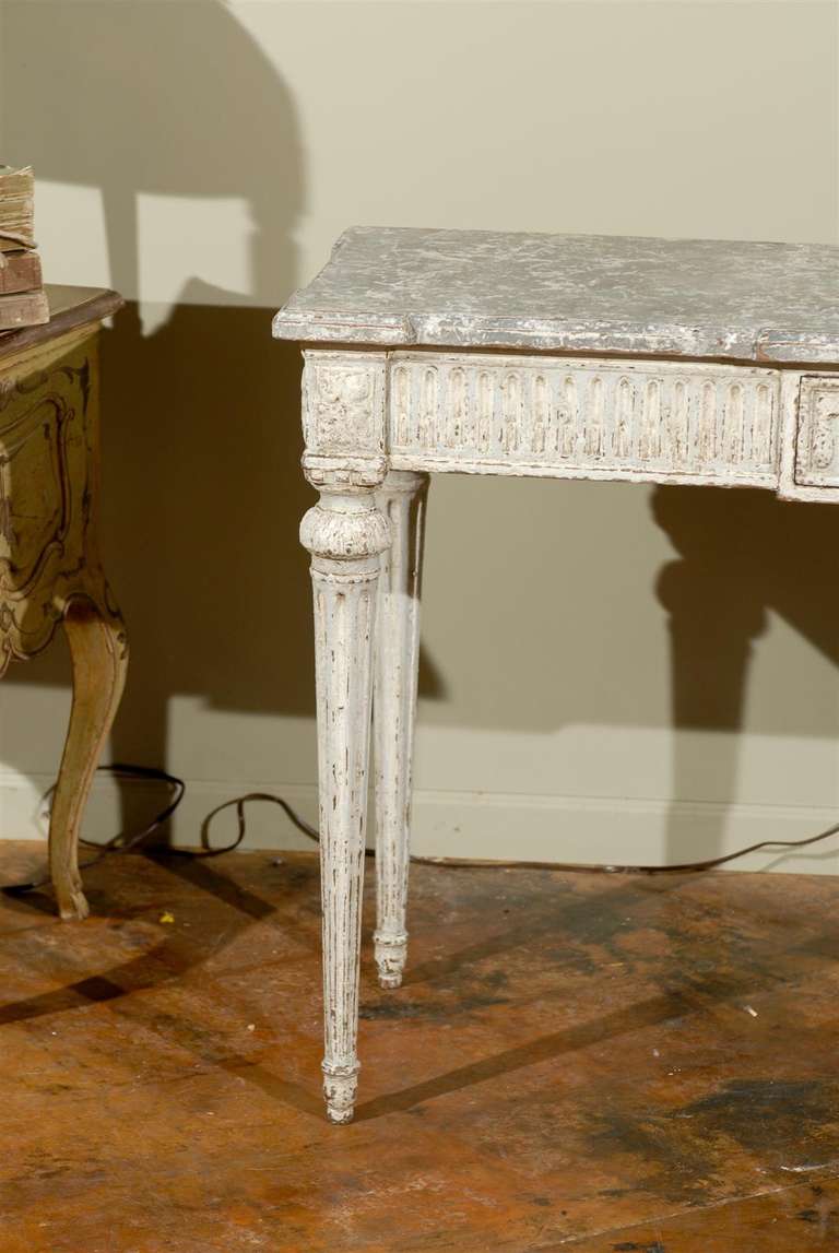 19th Century Pair of pale gray painted classical Louis XVI style consoles. For Sale
