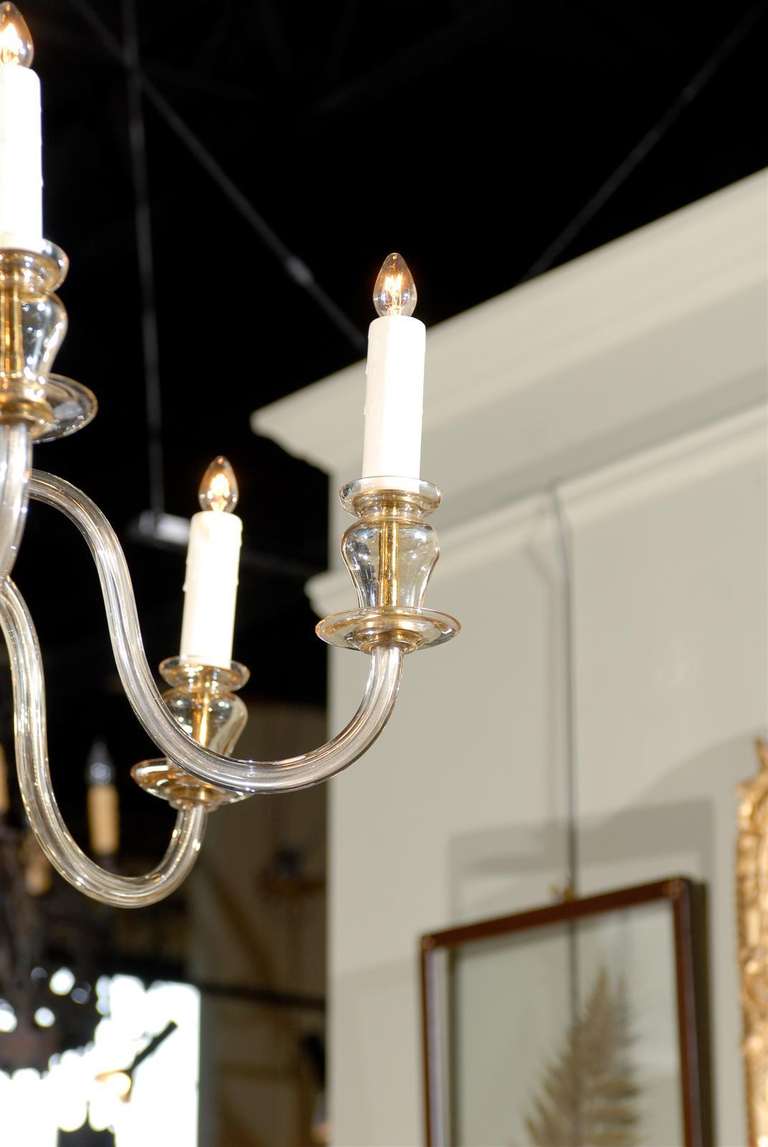 20th Century Bohemian Glass 6 Arm Chandelier