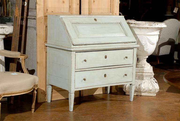 Painted Writing Desk with Slant Front and Multiple Drawers In Excellent Condition In Atlanta, GA