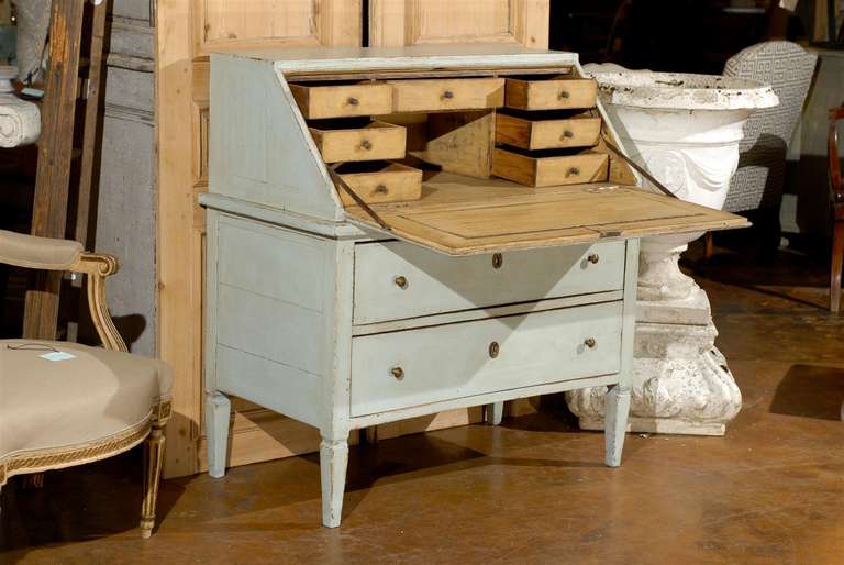 19th Century Painted Writing Desk with Slant Front and Multiple Drawers