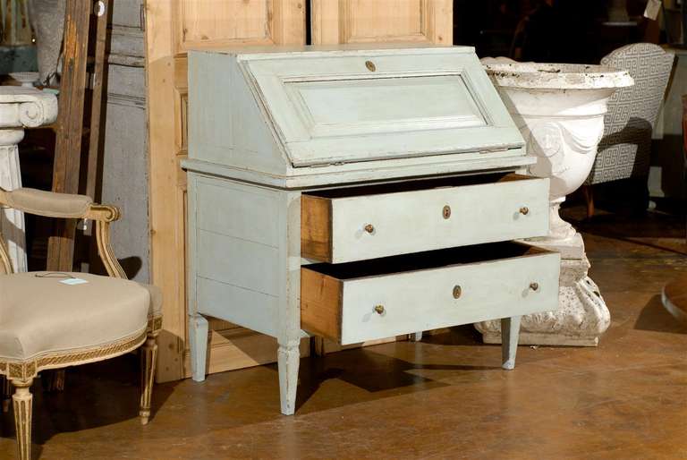 Painted Writing Desk with Slant Front and Multiple Drawers 1