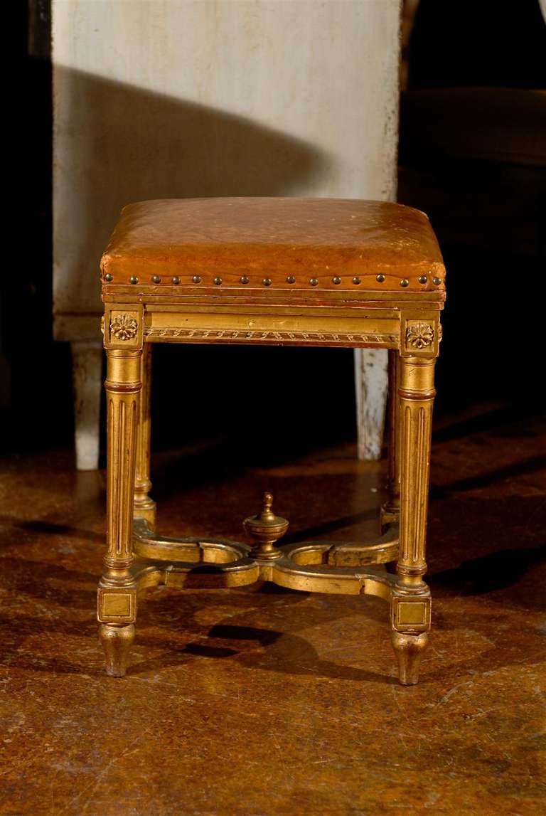 French Giltwood Bench with Leather Top 4