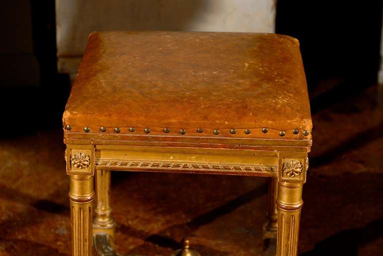 French Giltwood Bench with Leather Top 5