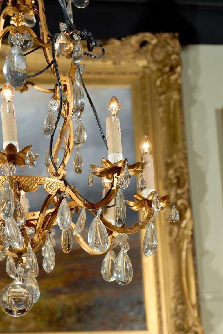 Eight Light Crystal and Bronze Chandelier In Excellent Condition In Atlanta, GA