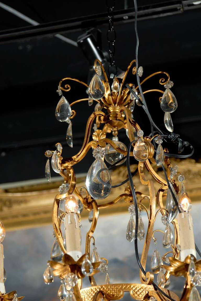 19th Century Eight Light Crystal and Bronze Chandelier