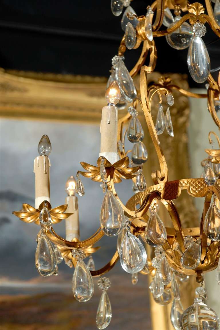 Eight-Light Crystal and Bronze Chandelier For Sale 1