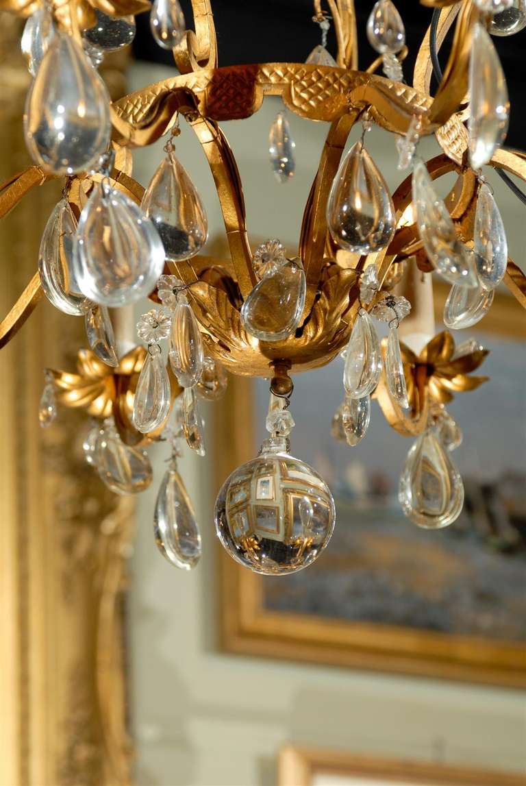 Eight-Light Crystal and Bronze Chandelier For Sale 2