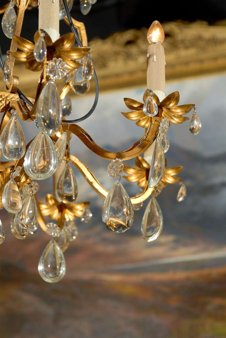 Eight-Light Crystal and Bronze Chandelier For Sale 3