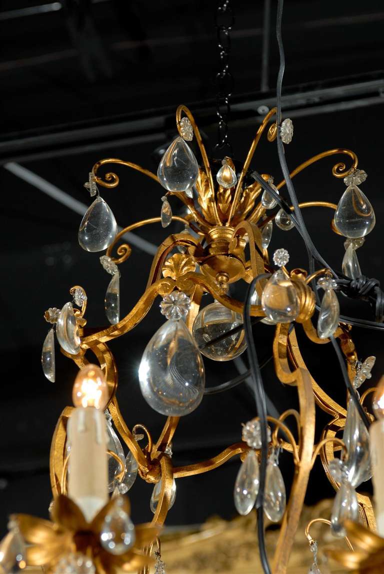 Eight-Light Crystal and Bronze Chandelier For Sale 5