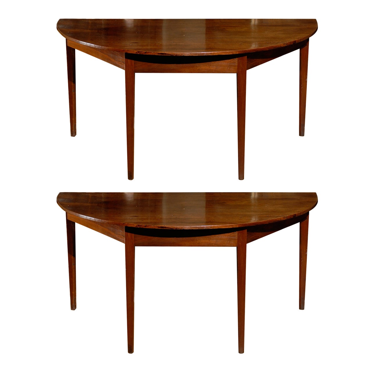 Pair of George III English Large Size Mahogany Demi-Lune Console Tables