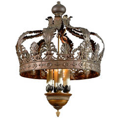 French Bronze Copper Crown Chandelier