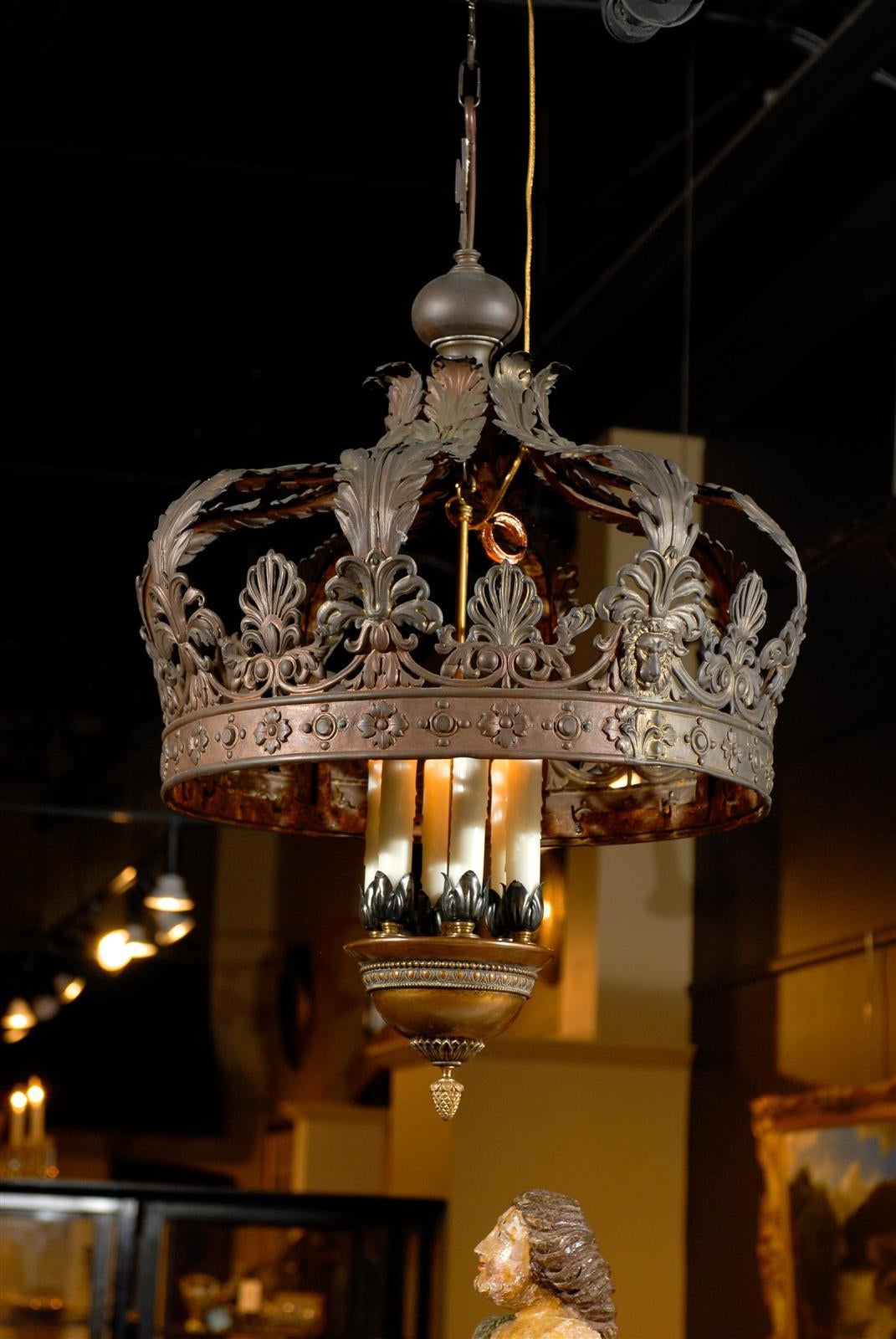 French bronze copper crown chandelier.