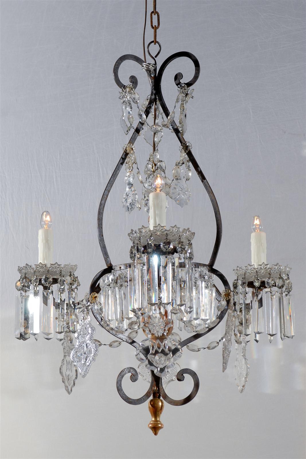 Italian Iron and Crystal Chandelier In Excellent Condition In Atlanta, GA