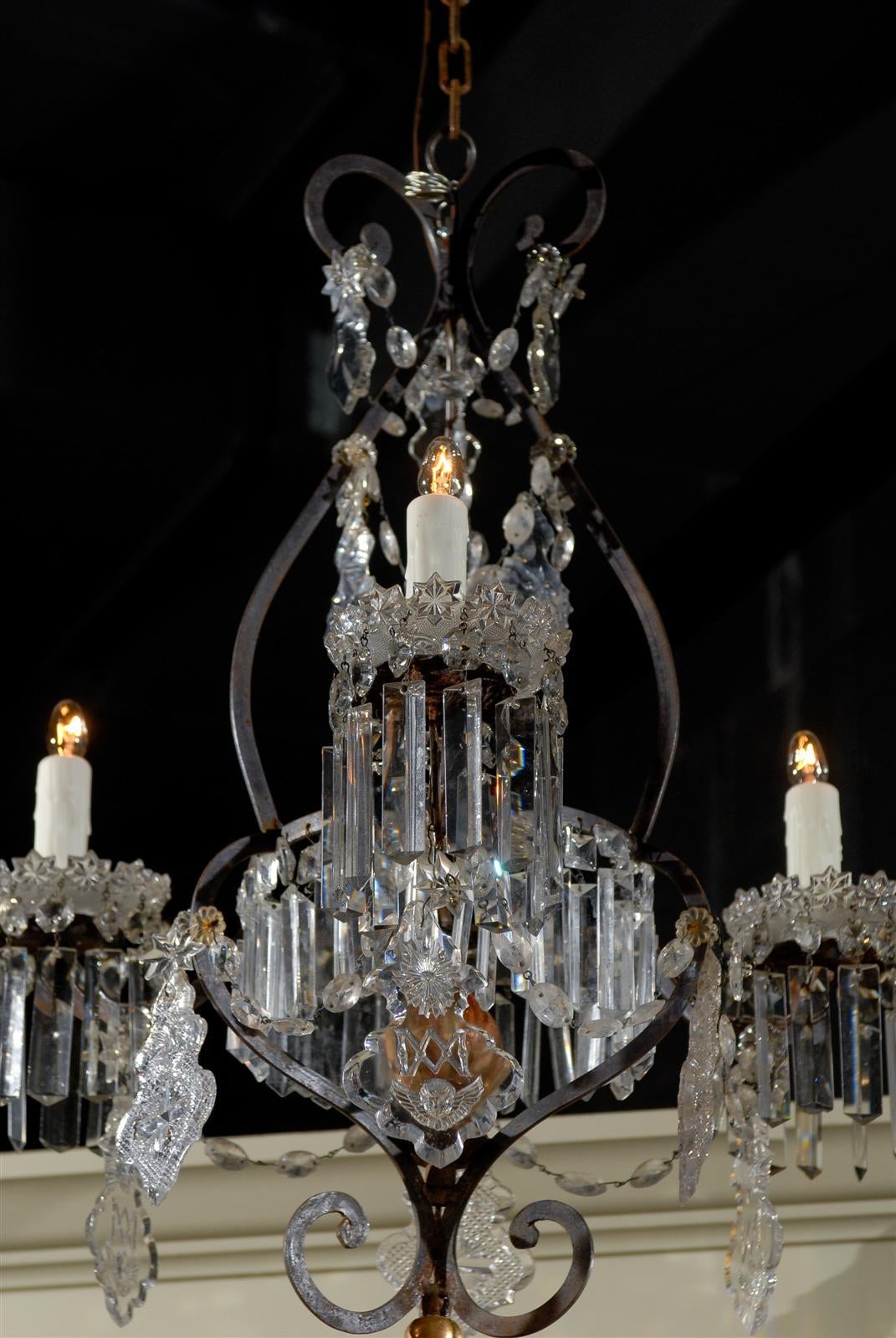 Italian Iron and Crystal Chandelier 5