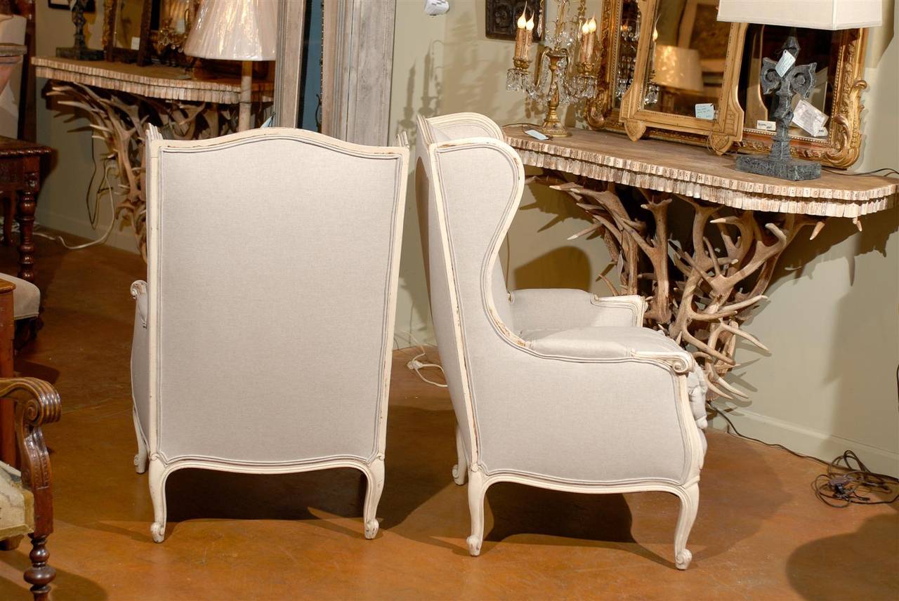 Pair of Early 20th Century Louis XV Style Paint Decorated Upholstered Bergeres 5