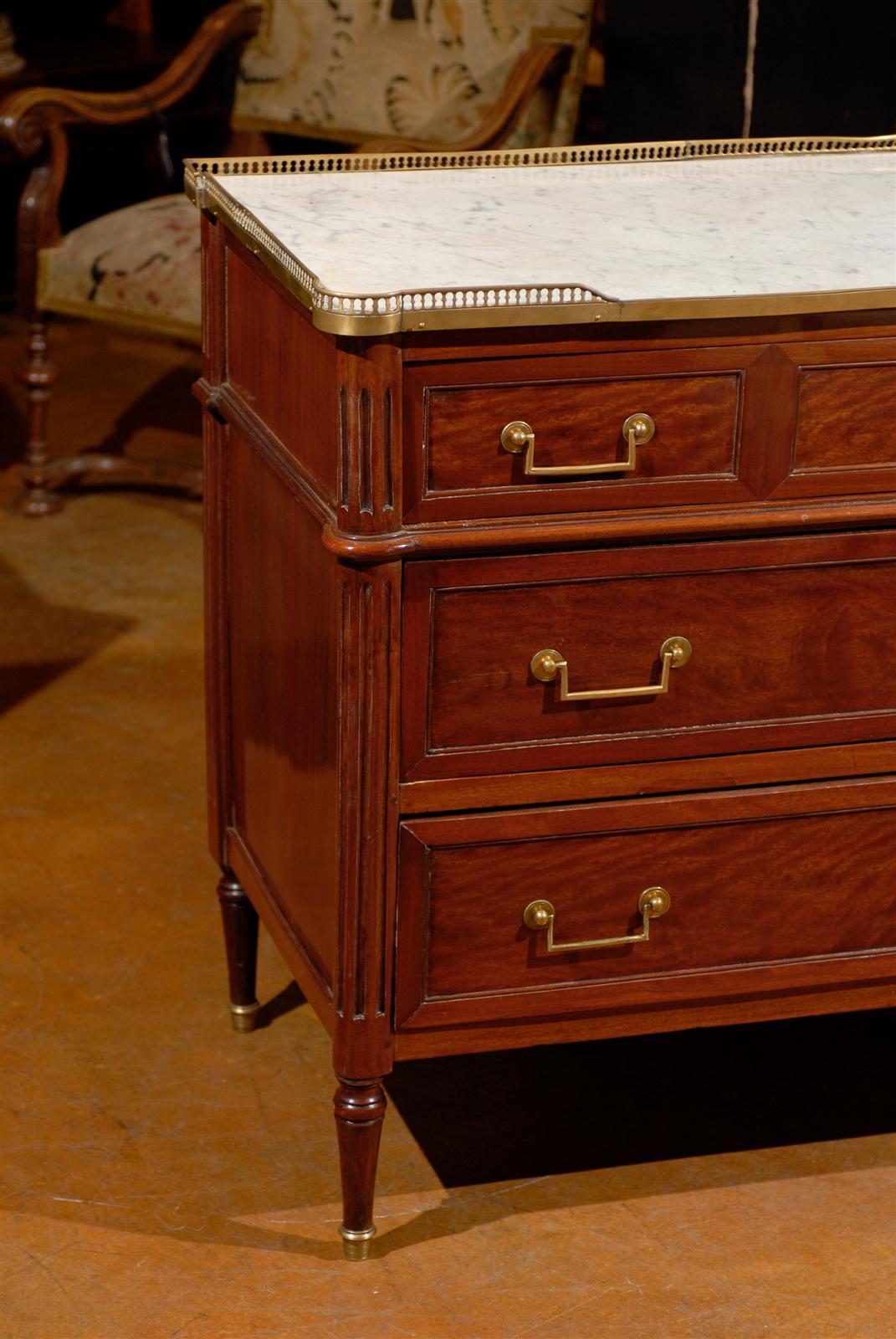 19th Century Louis XVI Style Marble Top Commode In Excellent Condition In Atlanta, GA