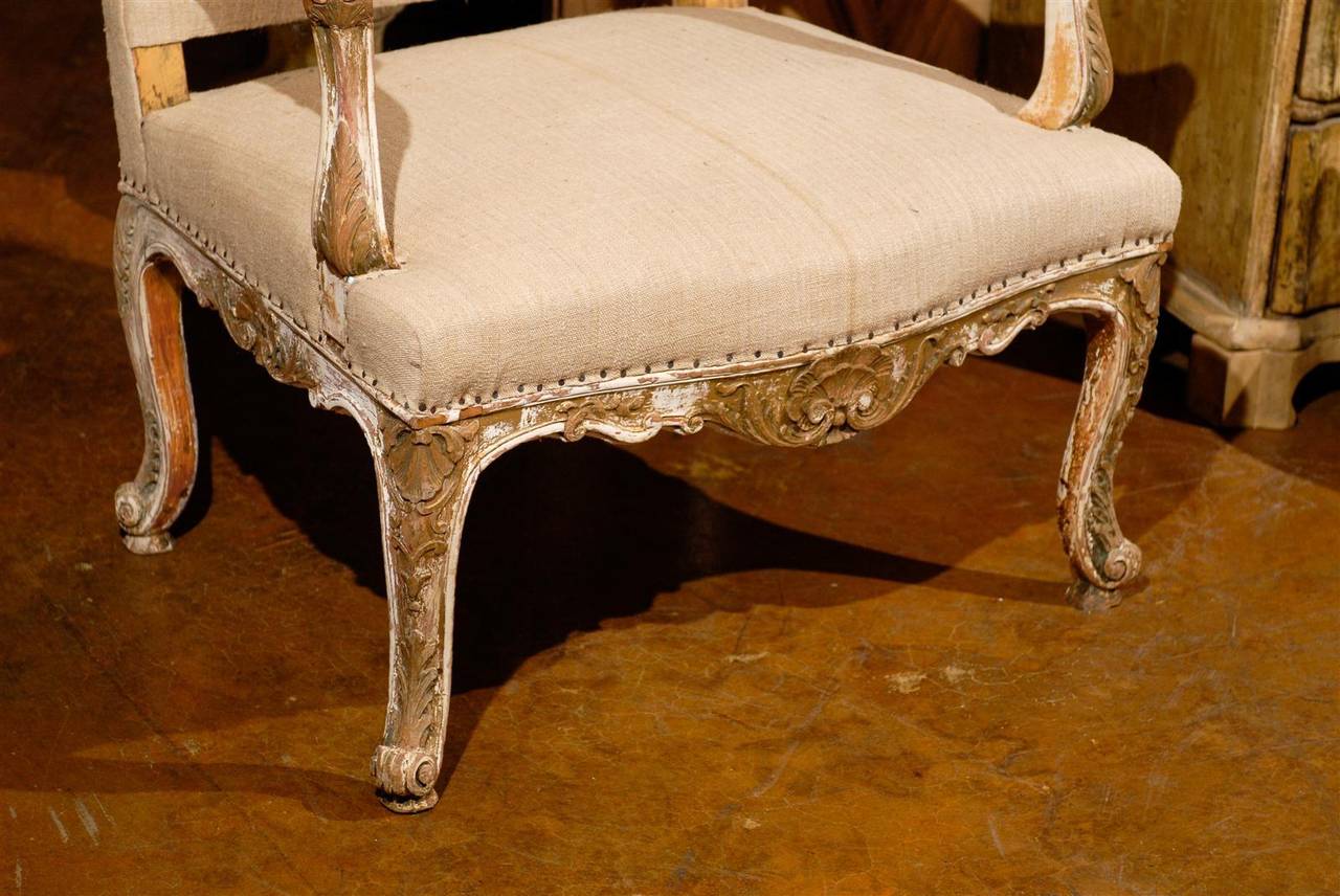 19th Century French Giltwood Upholstered Wing Chair 6