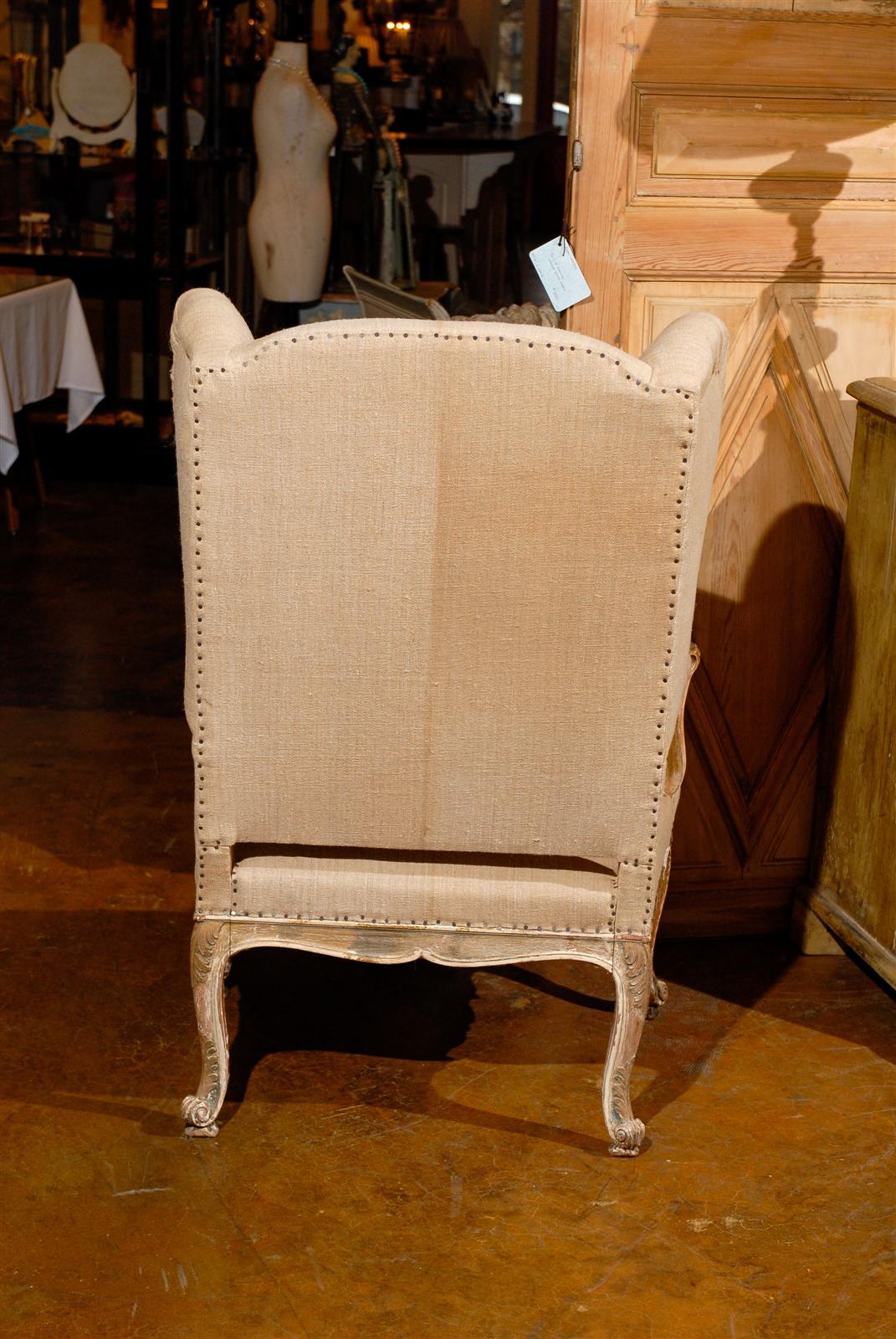 19th Century French Giltwood Upholstered Wing Chair 4